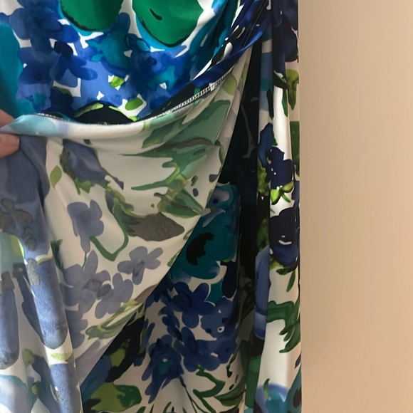 LAUREN BY RALPH LAUREN - Blue and Green Sheath Midi Dress with Flutter Sleeves - Picture 5 of 7